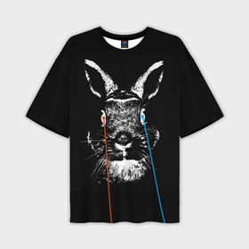 Мужская футболка OVERSIZE 3D с принтом Черный кролик стреляет лазерами из глаз в Белгороде,  |  | 