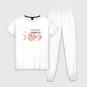 Женская пижама хлопок с принтом Вдохновение в Курске, 100% хлопок | брюки и футболка прямого кроя, без карманов, на брюках мягкая резинка на поясе и по низу штанин | 