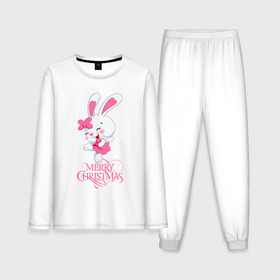 Мужская пижама хлопок (с лонгсливом) с принтом Cute bunny, merry Christmas в Курске,  |  | 