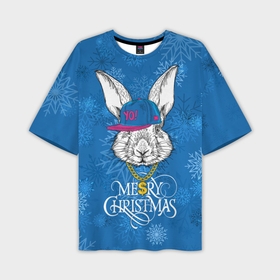 Мужская футболка OVERSIZE 3D с принтом Merry Christmas, rabbit in cap в Белгороде,  |  | 