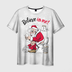 Мужская футболка 3D с принтом Santa Claus reading letters, believe in me , 100% полиэфир | прямой крой, круглый вырез горловины, длина до линии бедер | 