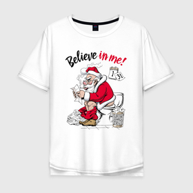 Мужская футболка хлопок Oversize с принтом Believe in me, Santa Claus reading letters в Санкт-Петербурге, 100% хлопок | свободный крой, круглый ворот, “спинка” длиннее передней части | 