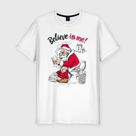 Мужская футболка хлопок Slim с принтом Believe in me, Santa Claus reading letters в Санкт-Петербурге, 92% хлопок, 8% лайкра | приталенный силуэт, круглый вырез ворота, длина до линии бедра, короткий рукав | 