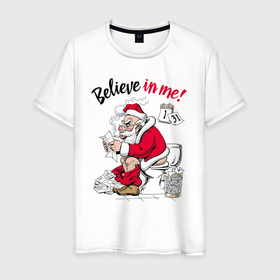 Мужская футболка хлопок с принтом Believe in me, Santa Claus reading letters в Петрозаводске, 100% хлопок | прямой крой, круглый вырез горловины, длина до линии бедер, слегка спущенное плечо. | Тематика изображения на принте: 