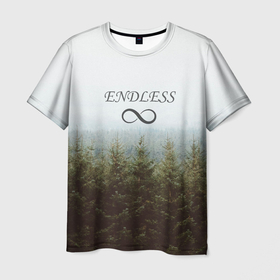 Мужская футболка 3D с принтом Бесконечный лес в Екатеринбурге, 100% полиэфир | прямой крой, круглый вырез горловины, длина до линии бедер | 