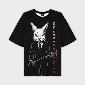 Мужская футболка OVERSIZE 3D с принтом Cruel rabbit, my year   my rules в Белгороде,  |  | 