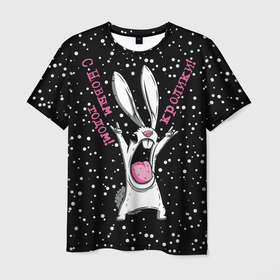 Мужская футболка 3D с принтом С новым годом, кролики, год кролика 2023 в Кировске, 100% полиэфир | прямой крой, круглый вырез горловины, длина до линии бедер | 