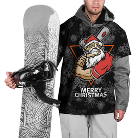 Накидка на куртку 3D с принтом Merry Christmas Cool Santa with a baseball bat. в Петрозаводске, 100% полиэстер |  | Тематика изображения на принте: 