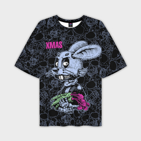 Мужская футболка OVERSIZE 3D с принтом XMAS Zombie rabbit with carrot. в Тюмени,  |  | 
