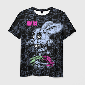 Мужская футболка 3D с принтом XMAS Zombie rabbit with carrot. в Тюмени, 100% полиэфир | прямой крой, круглый вырез горловины, длина до линии бедер | 