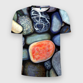Мужская футболка 3D Slim с принтом Цветные камушки в Кировске, 100% полиэстер с улучшенными характеристиками | приталенный силуэт, круглая горловина, широкие плечи, сужается к линии бедра | 