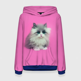 Женская толстовка 3D с принтом Котёнок на розовой футболке в Екатеринбурге, 100% полиэстер  | двухслойный капюшон со шнурком для регулировки, мягкие манжеты на рукавах и по низу толстовки, спереди карман-кенгуру с мягким внутренним слоем. | 
