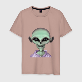 Мужская футболка хлопок с принтом Инопланетянин в толстовке в Белгороде, 100% хлопок | прямой крой, круглый вырез горловины, длина до линии бедер, слегка спущенное плечо. | 