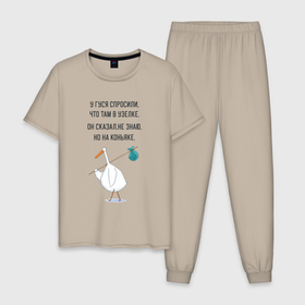 Мужская пижама хлопок с принтом Стишок про гуся , 100% хлопок | брюки и футболка прямого кроя, без карманов, на брюках мягкая резинка на поясе и по низу штанин
 | 