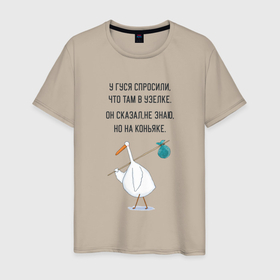 Мужская футболка хлопок с принтом Стишок про гуся в Санкт-Петербурге, 100% хлопок | прямой крой, круглый вырез горловины, длина до линии бедер, слегка спущенное плечо. | 