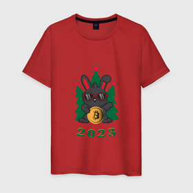 Мужская футболка хлопок с принтом Черный новогодний кролик в Белгороде, 100% хлопок | прямой крой, круглый вырез горловины, длина до линии бедер, слегка спущенное плечо. | Тематика изображения на принте: 