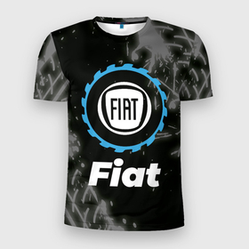 Мужская футболка 3D Slim с принтом Fiat в стиле Top Gear со следами шин на фоне в Курске, 100% полиэстер с улучшенными характеристиками | приталенный силуэт, круглая горловина, широкие плечи, сужается к линии бедра | Тематика изображения на принте: 