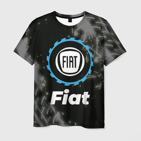 Мужская футболка 3D с принтом Fiat в стиле Top Gear со следами шин на фоне в Екатеринбурге, 100% полиэфир | прямой крой, круглый вырез горловины, длина до линии бедер | 
