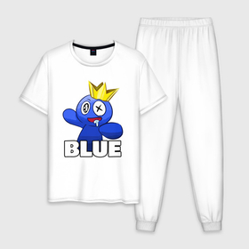 Мужская пижама хлопок с принтом Радужные друзья веселый Синий в Курске, 100% хлопок | брюки и футболка прямого кроя, без карманов, на брюках мягкая резинка на поясе и по низу штанин
 | 