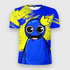 Мужская футболка 3D Slim с принтом Радужные друзья радостный Синий в Кировске, 100% полиэстер с улучшенными характеристиками | приталенный силуэт, круглая горловина, широкие плечи, сужается к линии бедра | 