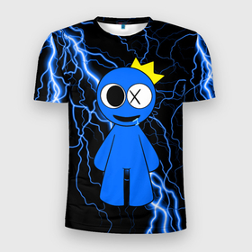 Мужская футболка 3D Slim с принтом Радужные друзья Синий молния в Кировске, 100% полиэстер с улучшенными характеристиками | приталенный силуэт, круглая горловина, широкие плечи, сужается к линии бедра | 