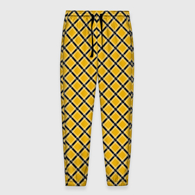 Мужские брюки 3D с принтом Черно желтый клетчатый узор в Курске, 100% полиэстер | манжеты по низу, эластичный пояс регулируется шнурком, по бокам два кармана без застежек, внутренняя часть кармана из мелкой сетки | 