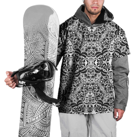 Накидка на куртку 3D с принтом Черно белый ажурный кружевной узор в Тюмени, 100% полиэстер |  | Тематика изображения на принте: 