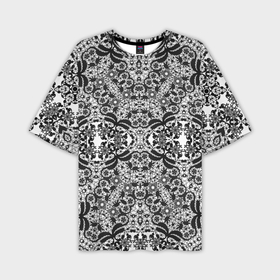 Мужская футболка OVERSIZE 3D с принтом Черно белый ажурный кружевной узор в Санкт-Петербурге,  |  | 