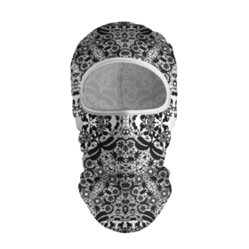 Балаклава 3D с принтом Черно белый ажурный кружевной узор в Новосибирске, 100% полиэстер, ткань с особыми свойствами — Activecool | плотность 150–180 г/м2; хорошо тянется, но при этом сохраняет форму. Закрывает шею, вокруг отверстия для глаз кайма. Единый размер | 
