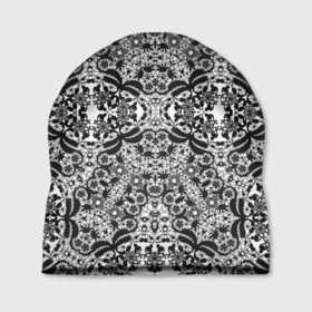 Шапка 3D с принтом Черно белый ажурный кружевной узор в Курске, 100% полиэстер | универсальный размер, печать по всей поверхности изделия | 