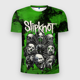 Мужская футболка 3D Slim с принтом Slipknot green  abstract в Новосибирске, 100% полиэстер с улучшенными характеристиками | приталенный силуэт, круглая горловина, широкие плечи, сужается к линии бедра | 