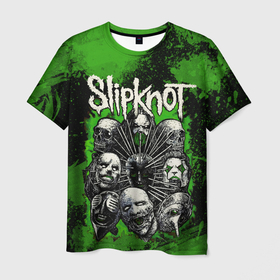 Мужская футболка 3D с принтом Slipknot green  abstract в Новосибирске, 100% полиэфир | прямой крой, круглый вырез горловины, длина до линии бедер | 