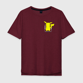 Мужская футболка хлопок Oversize с принтом Пикачу маленькое лого в Курске, 100% хлопок | свободный крой, круглый ворот, “спинка” длиннее передней части | 