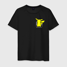 Мужская футболка хлопок с принтом Пикачу маленькое лого в Курске, 100% хлопок | прямой крой, круглый вырез горловины, длина до линии бедер, слегка спущенное плечо. | 