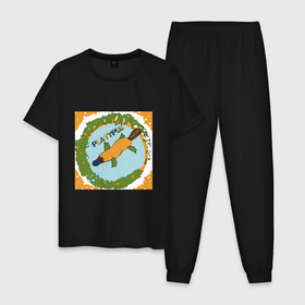 Мужская пижама хлопок с принтом Оранжевый утконос в Курске, 100% хлопок | брюки и футболка прямого кроя, без карманов, на брюках мягкая резинка на поясе и по низу штанин
 | 