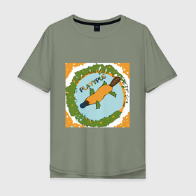Мужская футболка хлопок Oversize с принтом Оранжевый утконос в Курске, 100% хлопок | свободный крой, круглый ворот, “спинка” длиннее передней части | Тематика изображения на принте: 