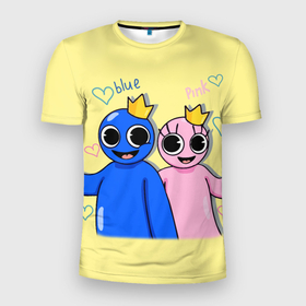 Мужская футболка 3D Slim с принтом Радужные друзья: Синий и Розовая , 100% полиэстер с улучшенными характеристиками | приталенный силуэт, круглая горловина, широкие плечи, сужается к линии бедра | 
