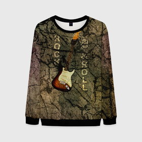 Мужской свитшот 3D с принтом Гитара на гранж фоне в Ухте, 100% полиэстер с мягким внутренним слоем | круглый вырез горловины, мягкая резинка на манжетах и поясе, свободная посадка по фигуре | Тематика изображения на принте: 