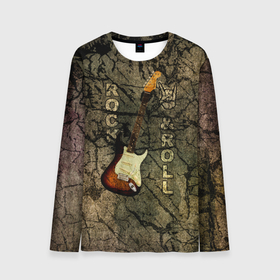 Мужской лонгслив 3D с принтом Гитара на гранж фоне в Ухте, 100% полиэстер | длинные рукава, круглый вырез горловины, полуприлегающий силуэт | Тематика изображения на принте: 