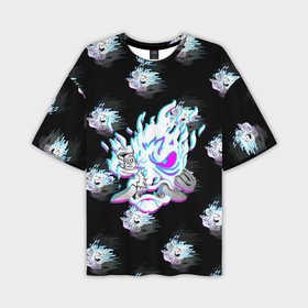 Мужская футболка OVERSIZE 3D с принтом Cyberpunk 2077 neon samurai glitch art colors. ,  |  | 