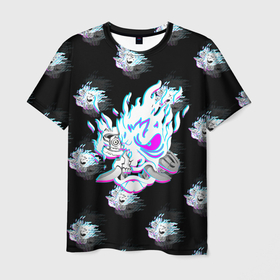 Мужская футболка 3D с принтом Cyberpunk 2077 neon samurai glitch art colors. в Кировске, 100% полиэфир | прямой крой, круглый вырез горловины, длина до линии бедер | Тематика изображения на принте: 