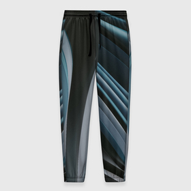 Мужские брюки 3D с принтом Волнообразные синие пластины во тьме , 100% полиэстер | манжеты по низу, эластичный пояс регулируется шнурком, по бокам два кармана без застежек, внутренняя часть кармана из мелкой сетки | 