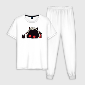 Мужская пижама хлопок с принтом Cult of the Lamb   Овечка в депрессии в Петрозаводске, 100% хлопок | брюки и футболка прямого кроя, без карманов, на брюках мягкая резинка на поясе и по низу штанин
 | 