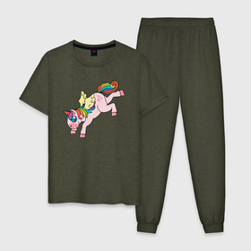 Мужская пижама хлопок с принтом Рoзовый единорог в Кировске, 100% хлопок | брюки и футболка прямого кроя, без карманов, на брюках мягкая резинка на поясе и по низу штанин
 | 