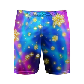 Мужские шорты спортивные с принтом Снежинки и звезды   яркие цвета в Тюмени,  |  | 