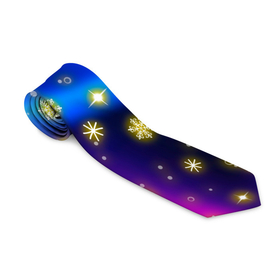 Галстук 3D с принтом Снежинки и звезды   яркие цвета в Тюмени, 100% полиэстер | Длина 148 см; Плотность 150-180 г/м2 | Тематика изображения на принте: 