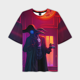 Мужская футболка OVERSIZE 3D с принтом Странный чумной доктор в стиле Cyberpunk в Петрозаводске,  |  | 