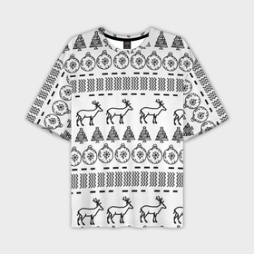 Мужская футболка OVERSIZE 3D с принтом Черно белый узор с оленями ,  |  | 