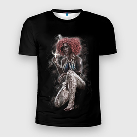 Мужская футболка 3D Slim с принтом Темнокожая девушка воин в Белгороде, 100% полиэстер с улучшенными характеристиками | приталенный силуэт, круглая горловина, широкие плечи, сужается к линии бедра | Тематика изображения на принте: 