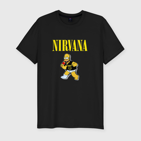 Мужская футболка хлопок Slim с принтом Гомер Nirvana в Белгороде, 92% хлопок, 8% лайкра | приталенный силуэт, круглый вырез ворота, длина до линии бедра, короткий рукав | 